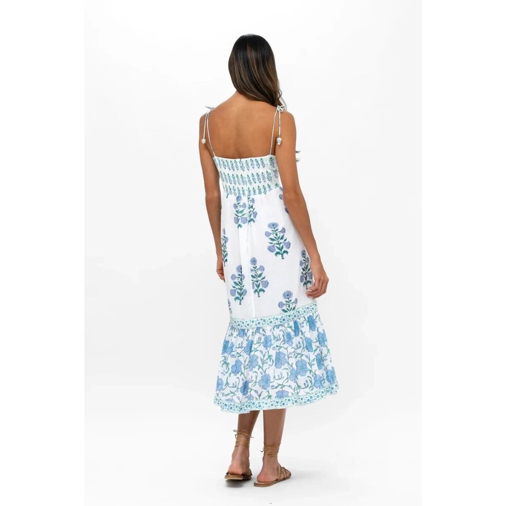 NWT Oliphant Tie Strap Midi in Bloom Blue Blockprint Cotton Tank Dress M - Picture 8 of 8